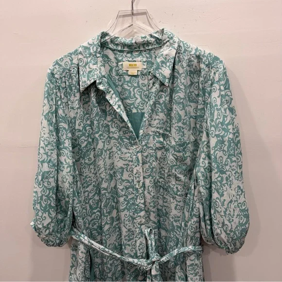 Anthropologie Maeve Button Front Belted Wrap Maxi Dress in Sky Size XL Linen - Picture 6 of 10